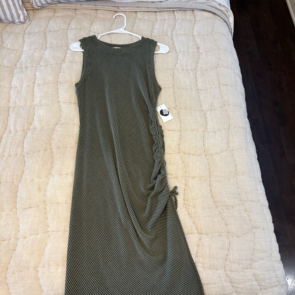 Moa Moa Olive Striped Midi Dress
